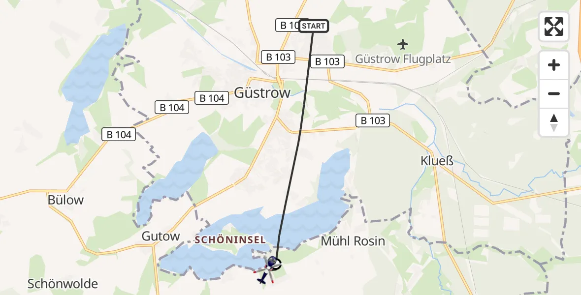 Flugroute Polizeihubschrauber Güstrow - Mühl Rosin, 26 September 2026, 08:11