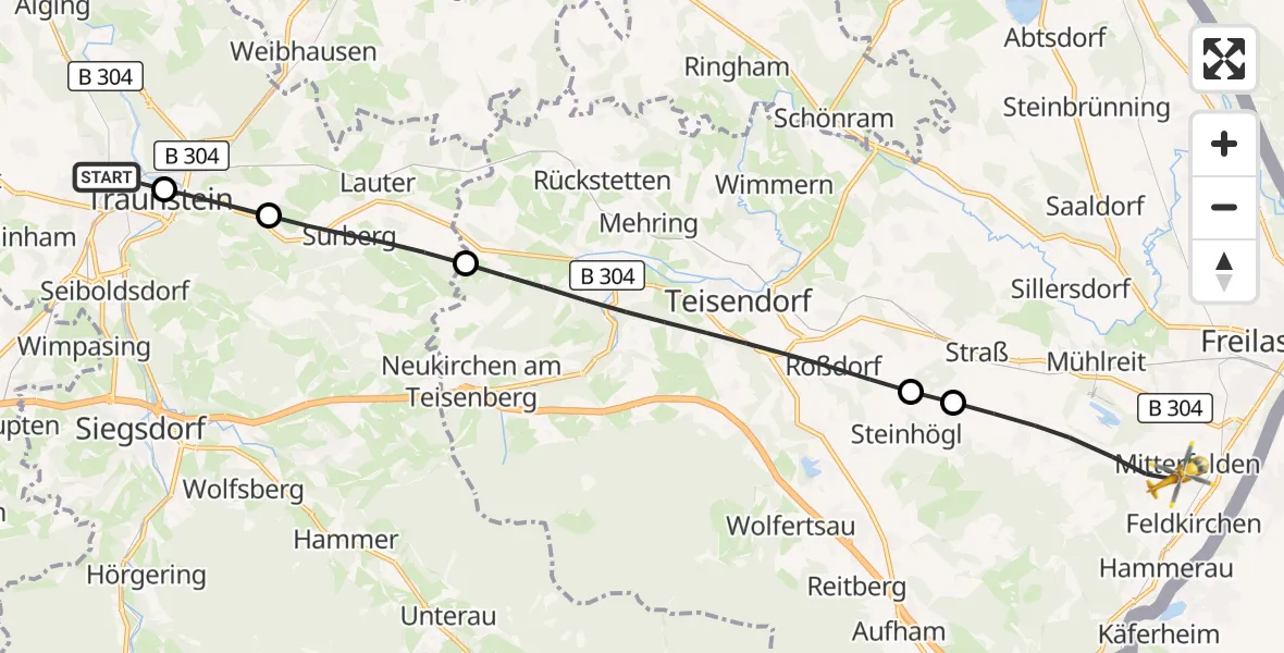Flugroute Rettungshubschrauber Traunstein Hospital - Ainring, 26 September 2026, 08:15
