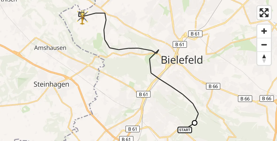 Flugroute Rettungshubschrauber Luftrettungszentrum Bielefeld - Bielefeld, 26 September 2026, 08:15