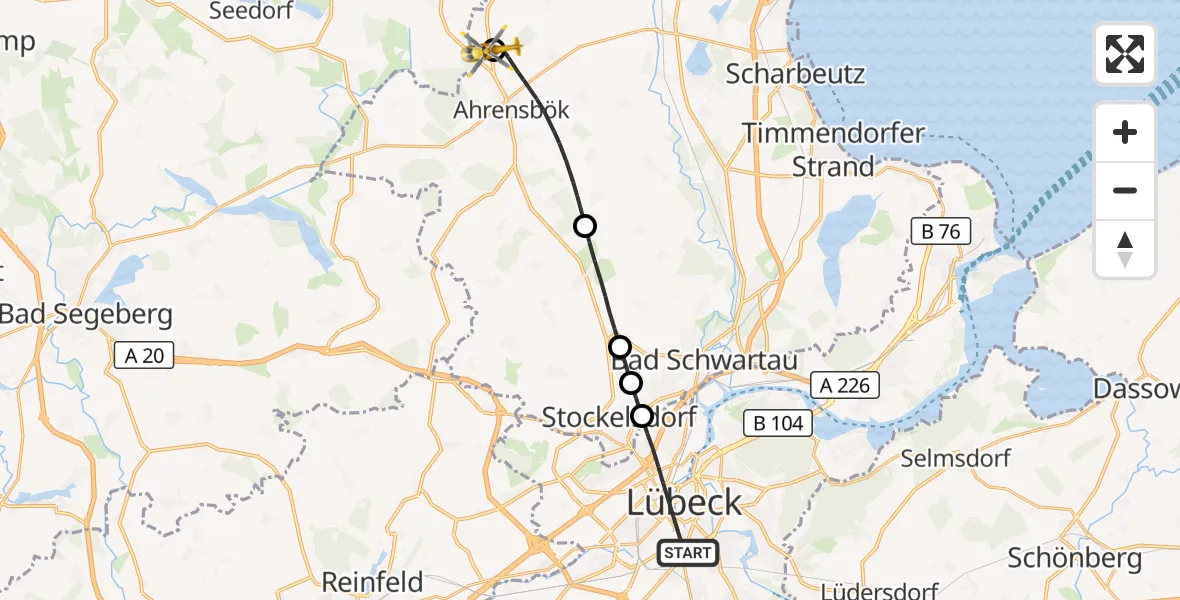 Flugroute Rettungshubschrauber Lübeck - Christoph 12 Luftrettungszentrum, 26 September 2026, 08:17