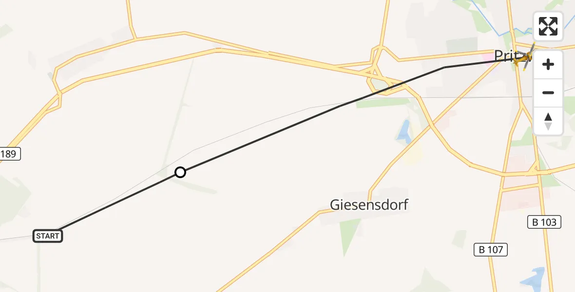 Flugroute Rettungshubschrauber Groß Pankow (Prignitz) - Pritzwalk, 26 September 2026, 08:22