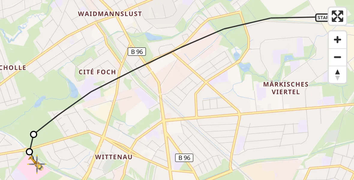 Flugroute Rettungshubschrauber Berlin - Vivantes Humboldt Clinic, 26 September 2026, 08:28