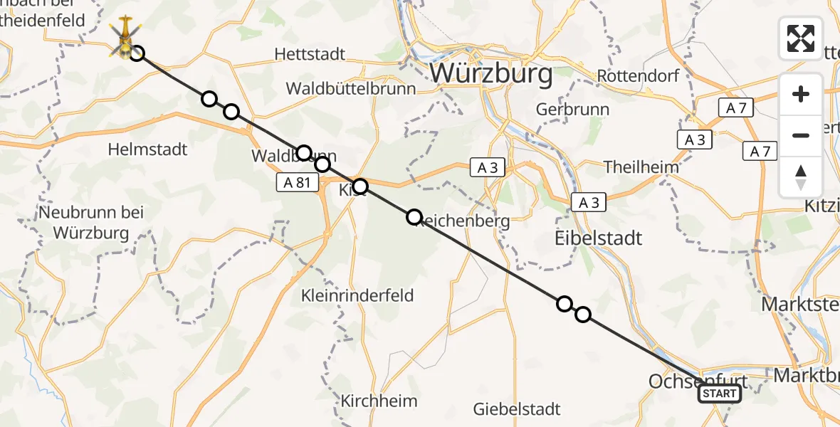 Flugroute Rettungshubschrauber Ochsenfurt - Remlingen, 26 September 2026, 08:35