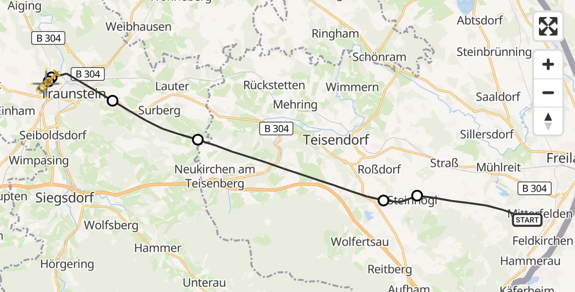 Flugroute Rettungshubschrauber Ainring - Traunstein Hospital, 26 September 2026, 08:42