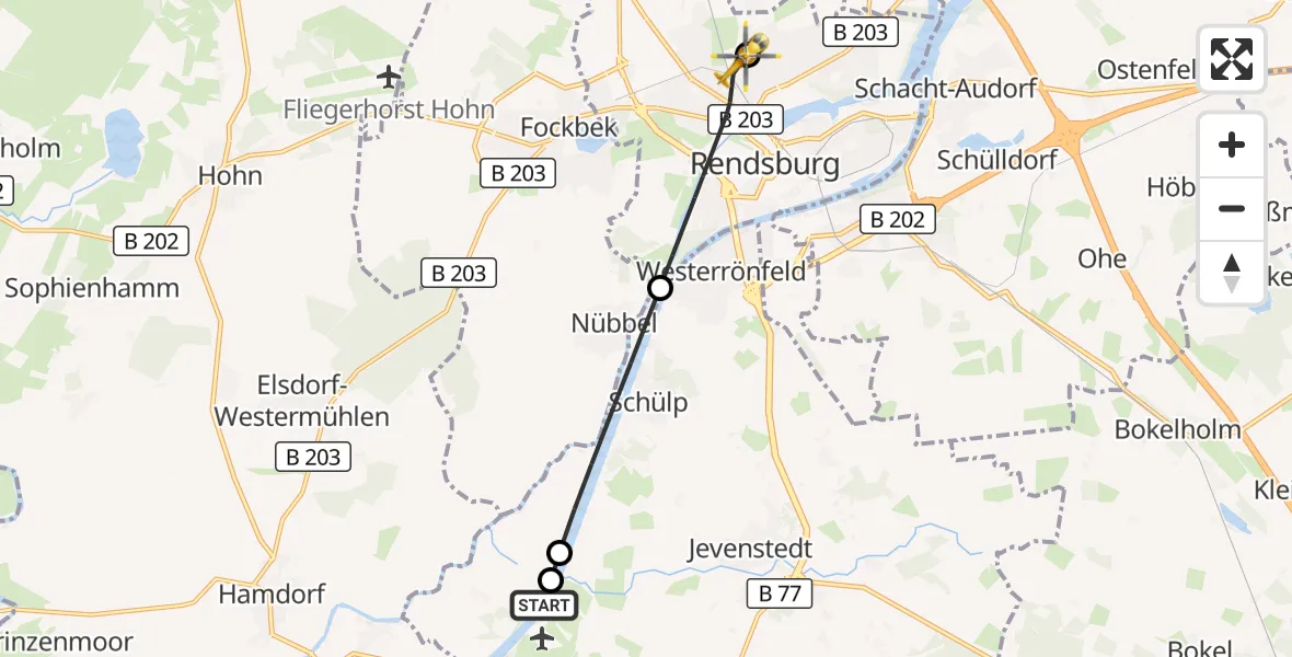 Flugroute Ambulanzhubschrauber Rendsburg-Schachtholm Flugplatz - Büdelsdorf, 26 September 2026, 08:53