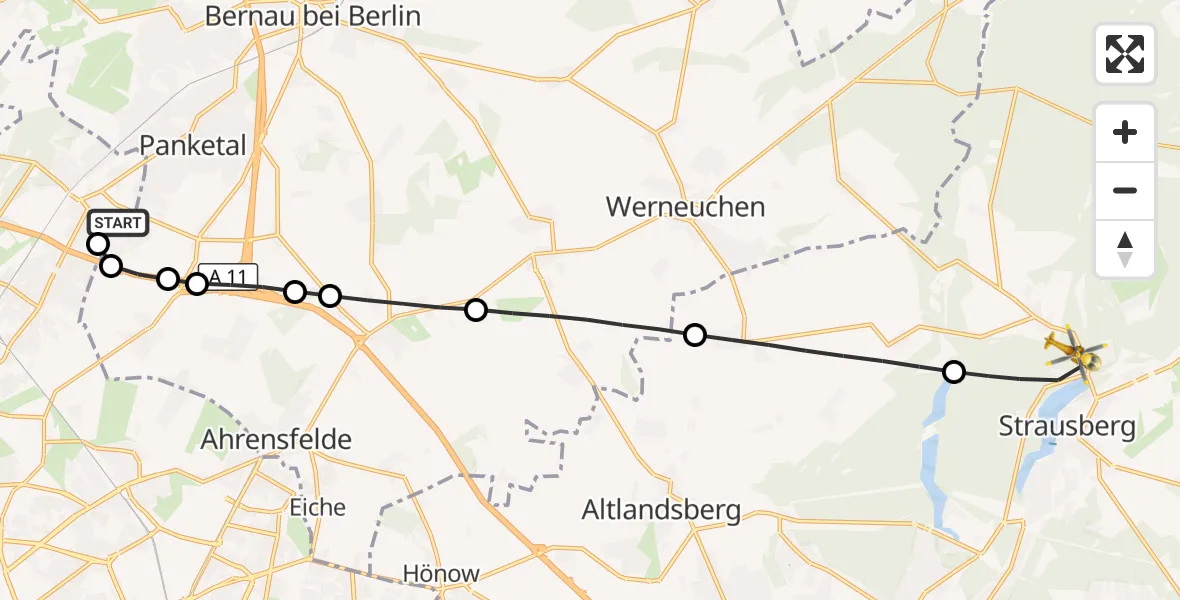 Flugroute Rettungshubschrauber Helios Clinic Berlin-Buch - Strausberg, 26 September 2026, 09:01