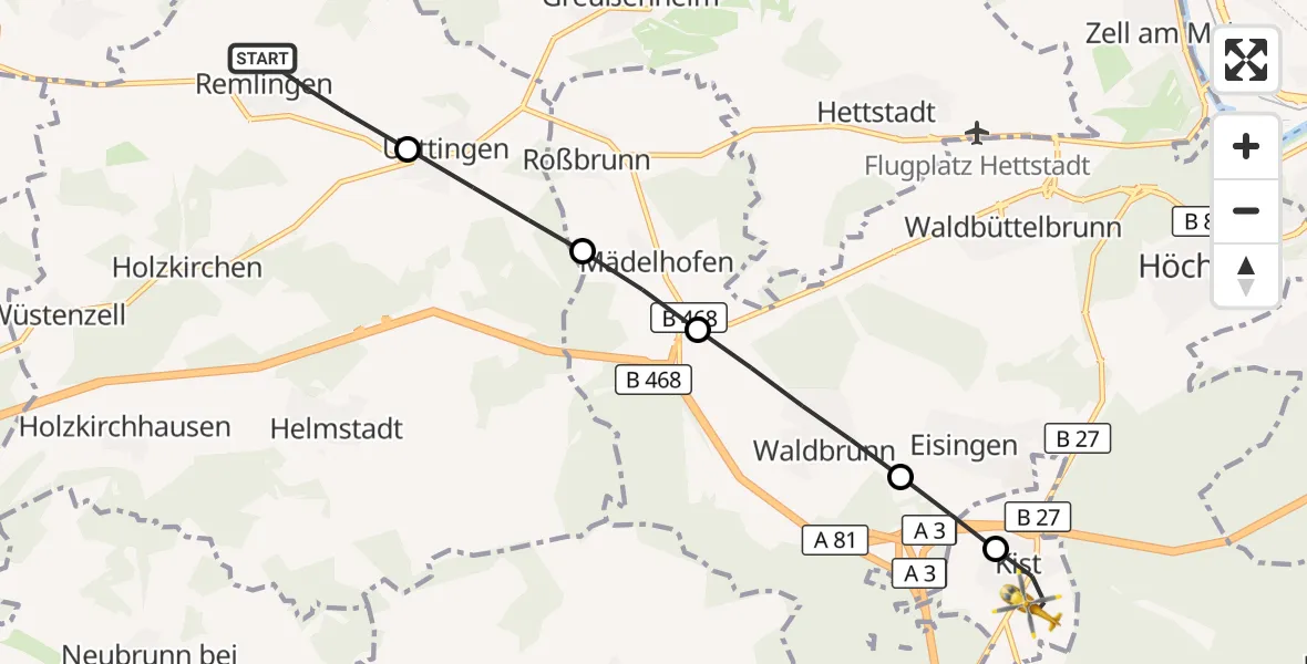 Flugroute Rettungshubschrauber Remlingen - Kist, 26 September 2026, 09:02