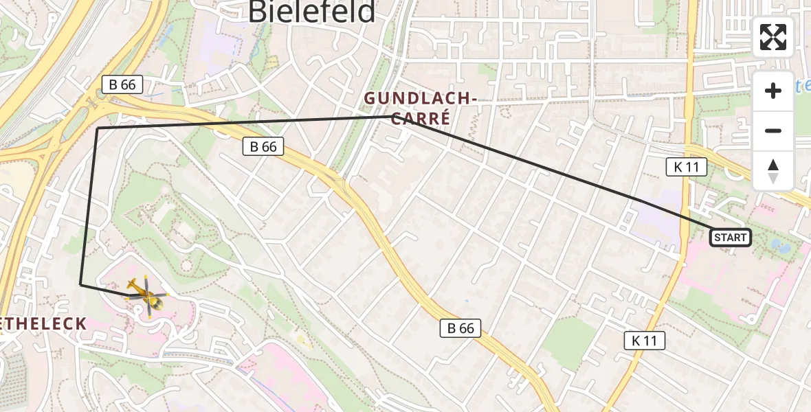 Flugroute Rettungshubschrauber Bielefeld - Bielefeld, 26 September 2026, 09:06