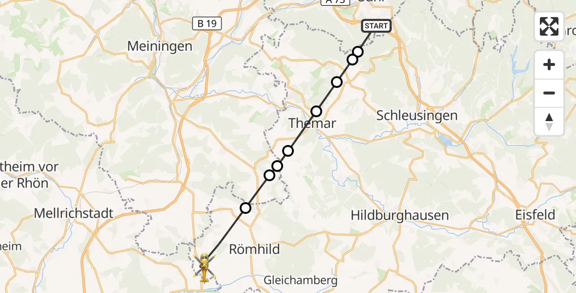 Flugroute Rettungshubschrauber Suhl - Römhild, 26 September 2026, 09:15