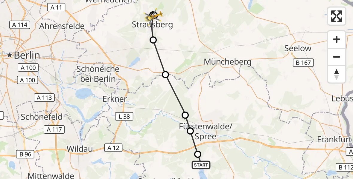 Flugroute Rettungshubschrauber Bad Saarow - Strausberg, 26 September 2026, 09:23