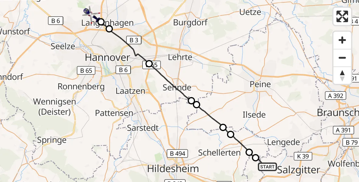 Flugroute Polizeihubschrauber Salzgitter - Flughafen Hannover, 26 September 2026, 09:33