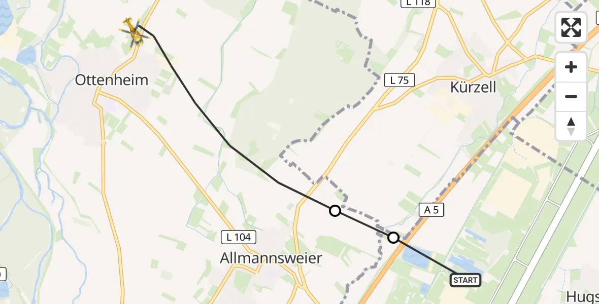 Flugroute Rettungshubschrauber Lahr Flughafen - Schwanau, 26 September 2026, 09:34
