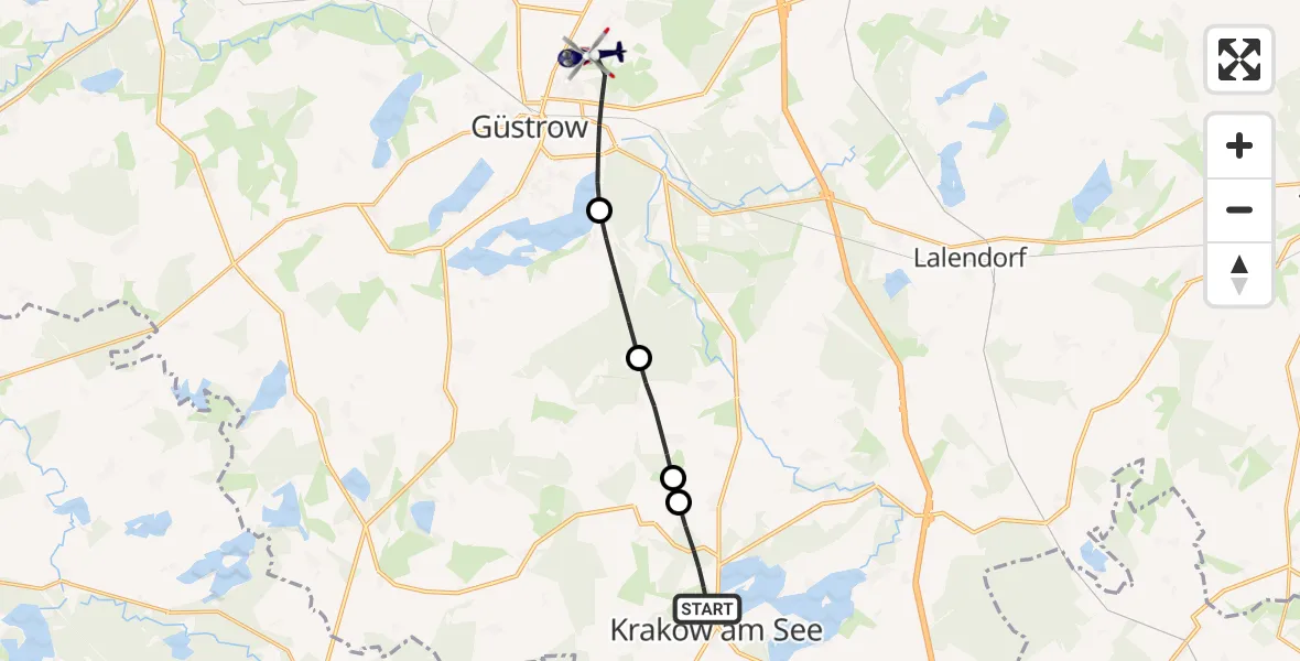Flugroute Polizeihubschrauber Krakow am See - Güstrow, 26 September 2026, 09:38