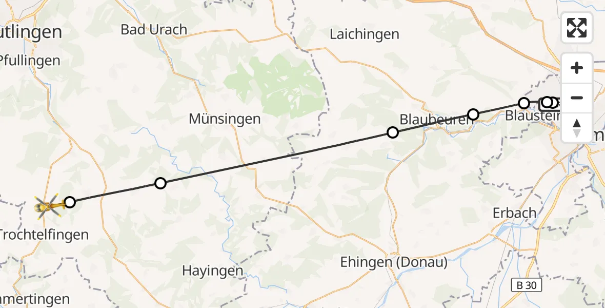 Flugroute Rettungshubschrauber Ulm Military Hospital Emergency - Trochtelfingen, 26 September 2026, 09:42