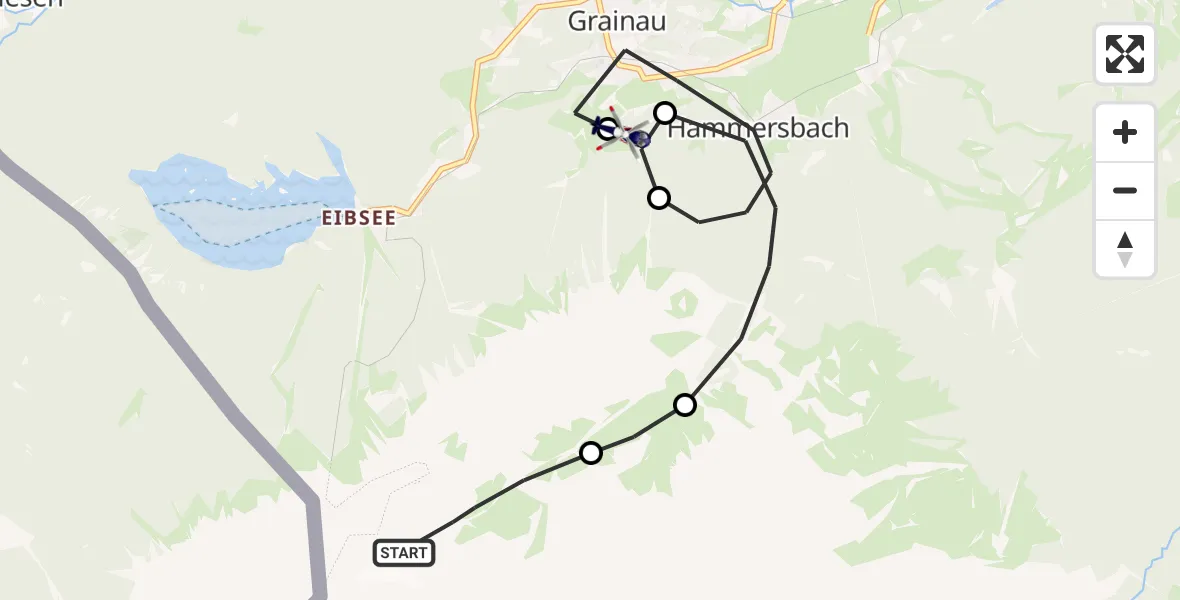 Flugroute Polizeihubschrauber Grainau - Brandweg Hubschrauberlandeplatz, 26 September 2026, 09:43