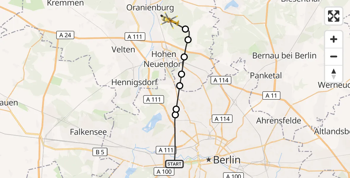 Flugroute Rettungshubschrauber Berlin - Oranienburg, 26 September 2026, 09:54