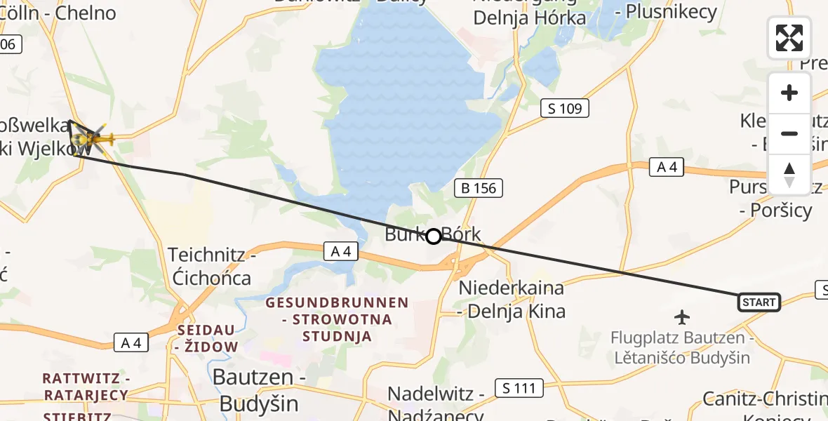 Flugroute Rettungshubschrauber Bautzen Flugplatz - Bautzen, 26 September 2026, 09:53