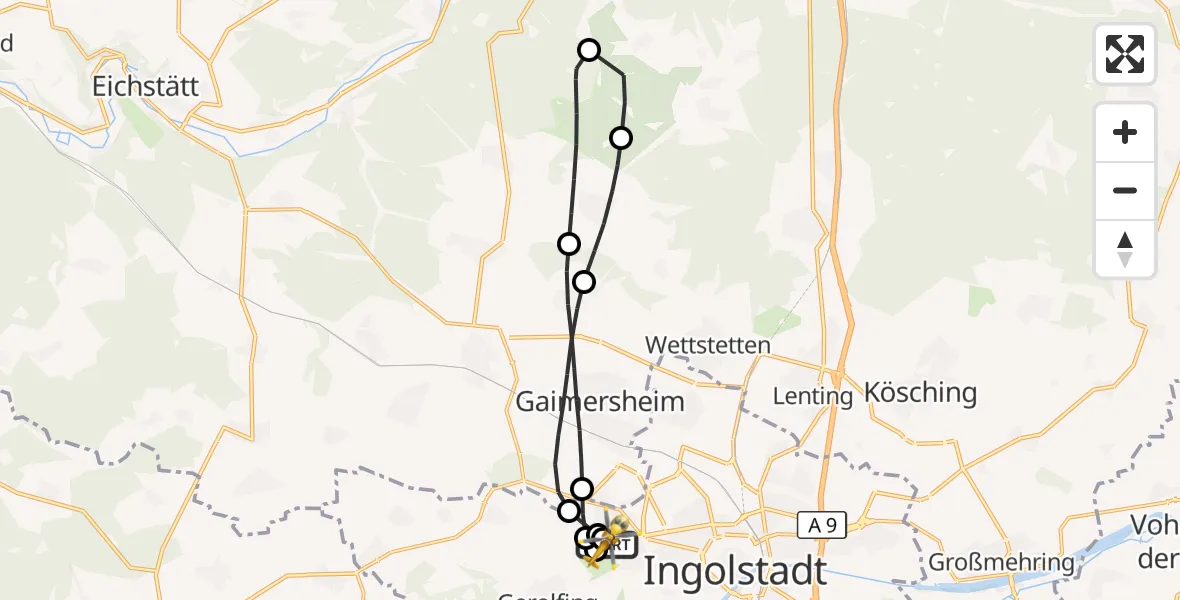Flugroute Rettungshubschrauber Ingolstadt Hospital - Ingolstadt Hospital, 26 September 2026, 09:58