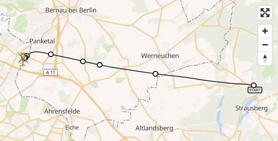 Flugroute Rettungshubschrauber Strausberg - Helios Clinic Berlin-Buch, 26 September 2026, 09:59