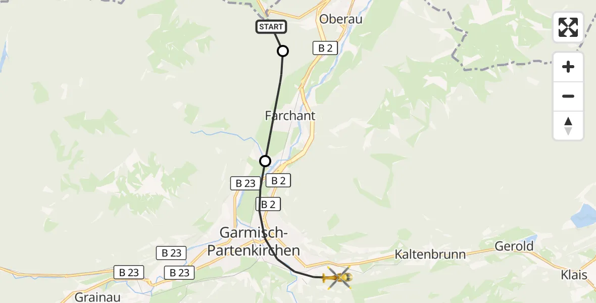 Flugroute Rettungshubschrauber Ettaler Forst - Garmisch-Partenkirchen, 26 September 2026, 10:02