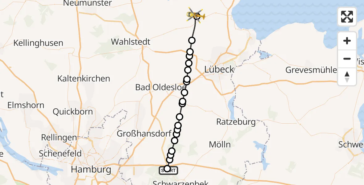 Flugroute Rettungshubschrauber Sachsenwald (Forstgutsbez.) - Christoph 12 Luftrettungszentrum, 26 September 2026, 10:04