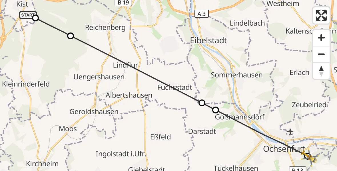 Flugroute Rettungshubschrauber Kist - Ochsenfurt Hospital, 26 September 2026, 10:08