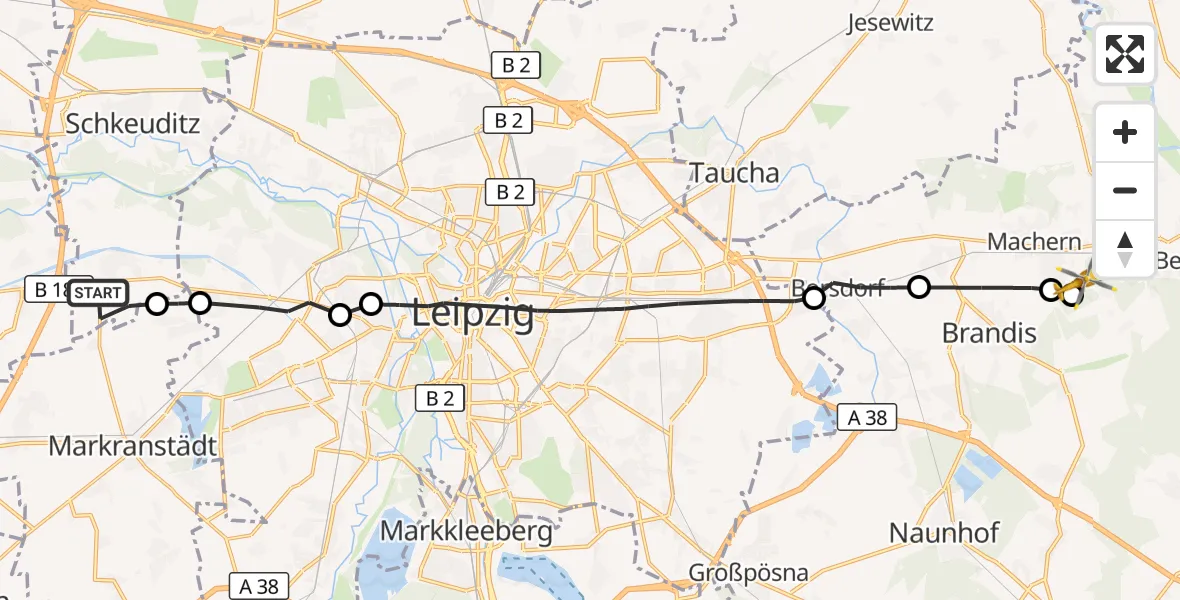 Flugroute Rettungshubschrauber Schkeuditz - Bennewitz, 26 September 2026, 10:15