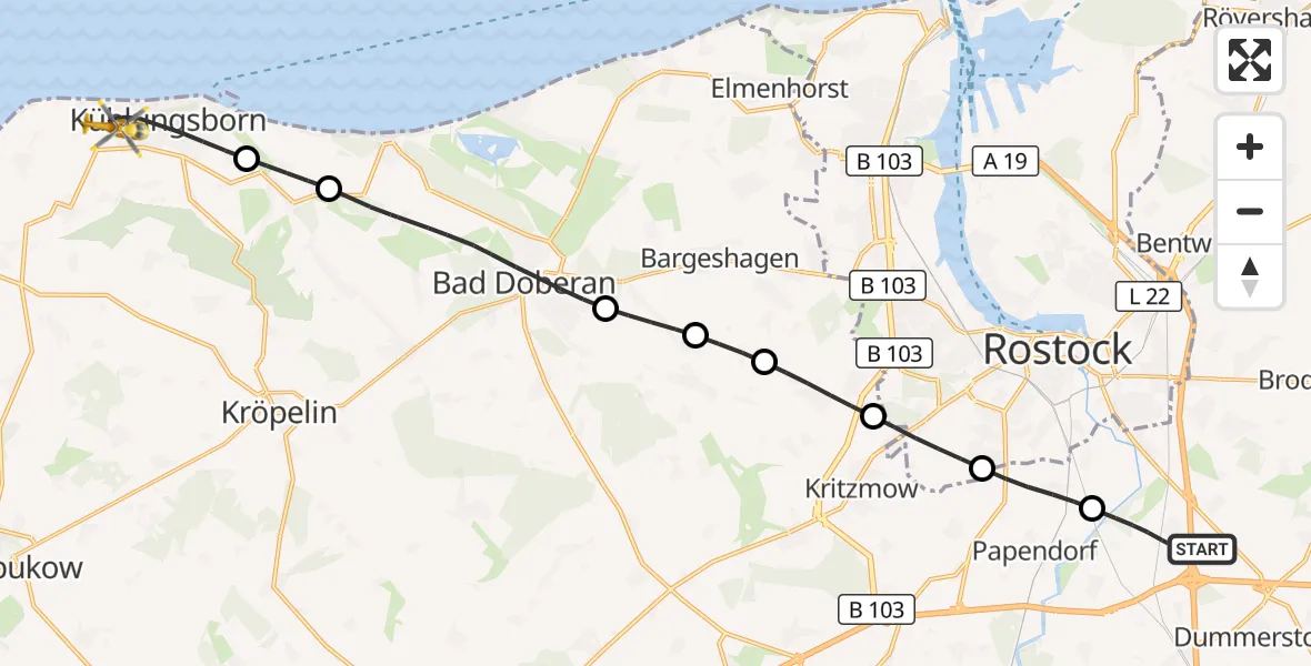 Flugroute Ambulanzhubschrauber Dummerstorf - Kühlungsborn, 26 September 2026, 10:22