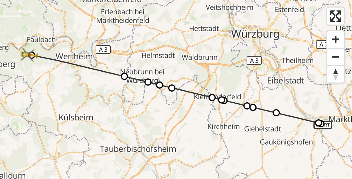 Flugroute Rettungshubschrauber Ochsenfurt Hospital - Freudenberg, 26 September 2026, 10:23