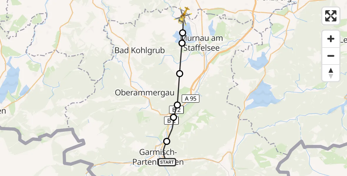 Flugroute Rettungshubschrauber Garmisch-Partenkirchen - Uffing a.Staffelsee, 26 September 2026, 10:25