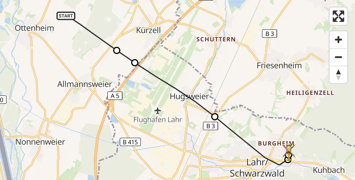 Flugroute Rettungshubschrauber Schwanau - Ortenau Hospital Lahr-Ettenheim, 26 September 2026, 10:36