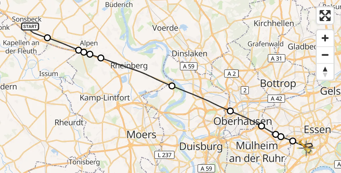 Flugroute Rettungshubschrauber Sonsbeck - Essen, 26 September 2026, 10:36