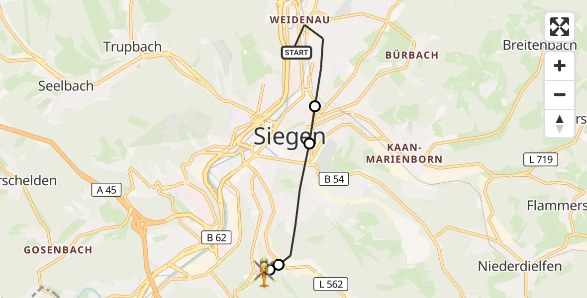 Flugroute Rettungshubschrauber Siegen - Evangelisches Jung-Stilling Hospital, 26 September 2026, 10:38