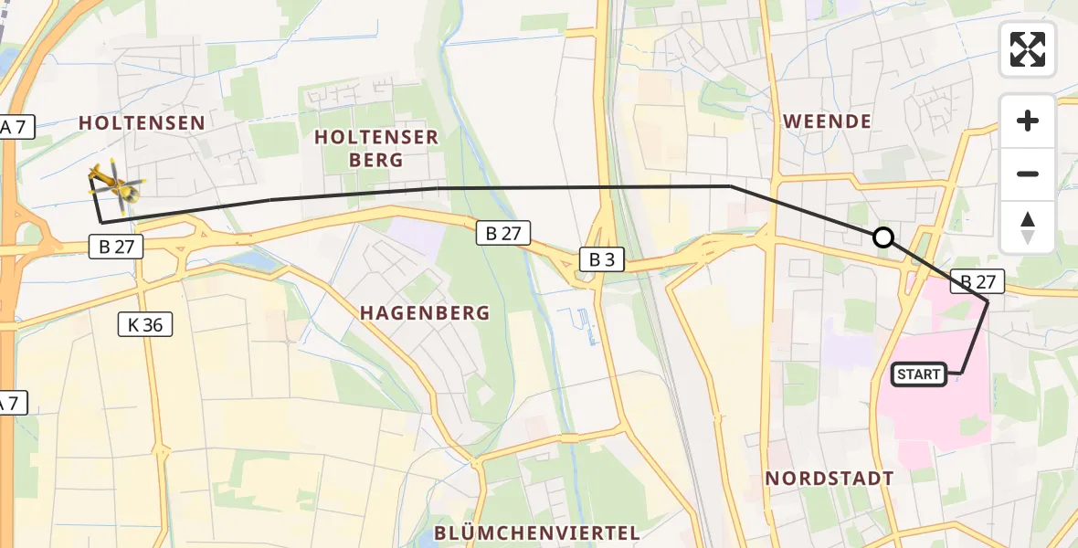 Flugroute Rettungshubschrauber Göttingen University Clinic Hubschrauberlandeplatz - Göttingen, 26 September 2026, 10:41
