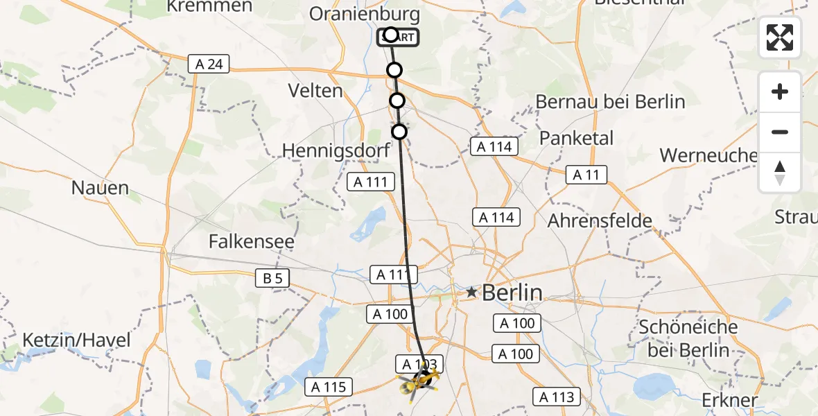 Flugroute Rettungshubschrauber Oranienburg - Charité Clinic Benjamin Franklin Campus, 26 September 2026, 10:41