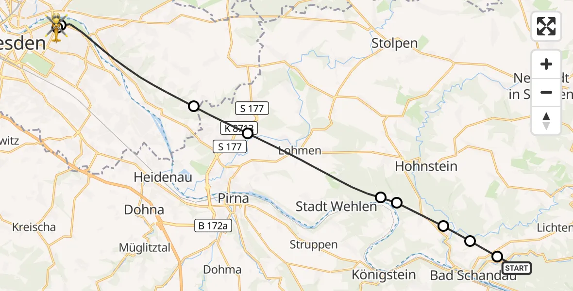 Flugroute Rettungshubschrauber Bad Schandau - Dresden University Hospital, 26 September 2026, 10:47