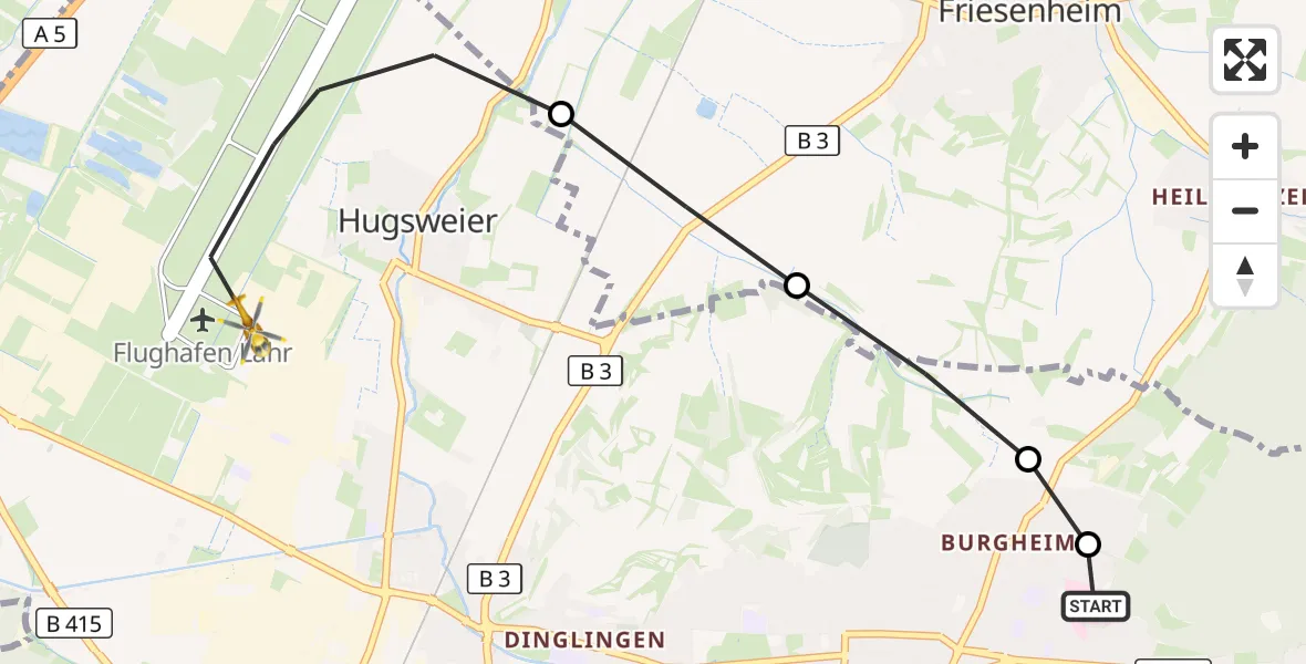 Flugroute Rettungshubschrauber Ortenau Hospital Lahr-Ettenheim - Lahr Flughafen, 26 September 2026, 10:52