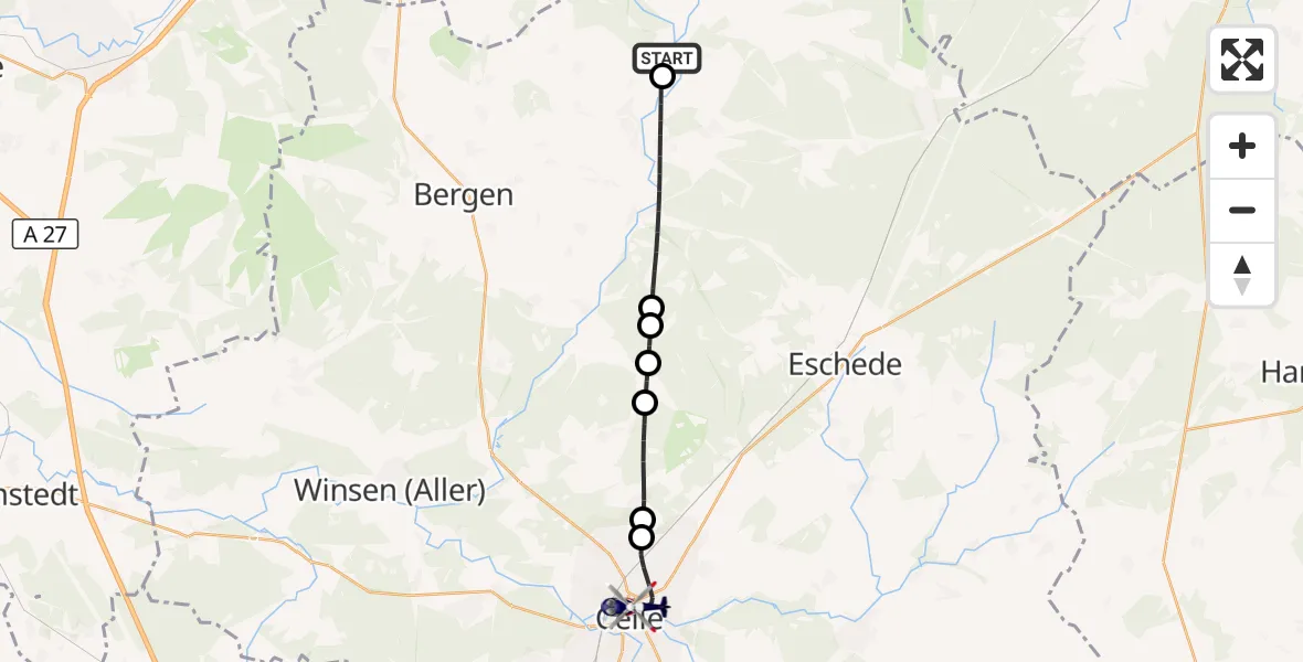 Flugroute Polizeihubschrauber Faßberg - Celle, 26 September 2026, 11:00