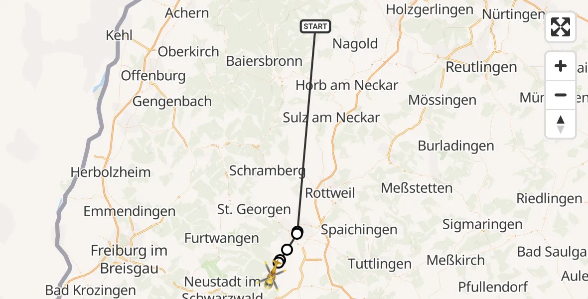 Flugroute Ambulanzhubschrauber Altensteig - Donaueschingen, 26 September 2026, 11:09