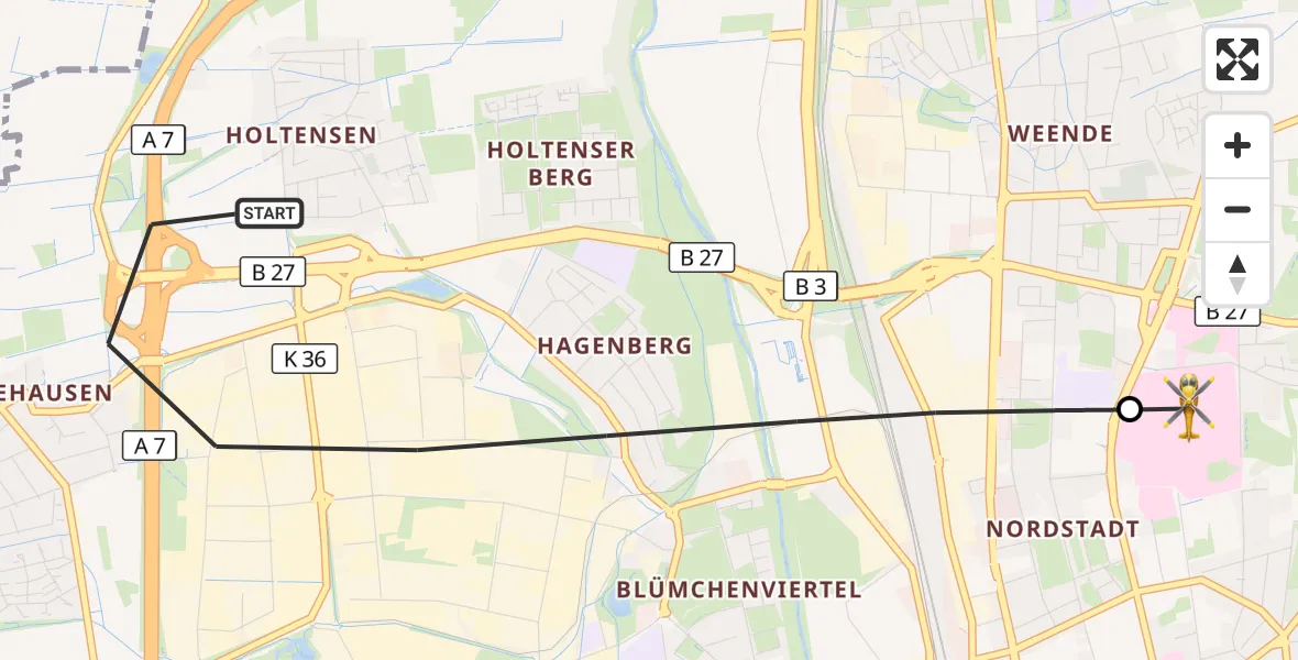 Flugroute Rettungshubschrauber Göttingen - Göttingen University Clinic Hubschrauberlandeplatz, 26 September 2026, 11:12