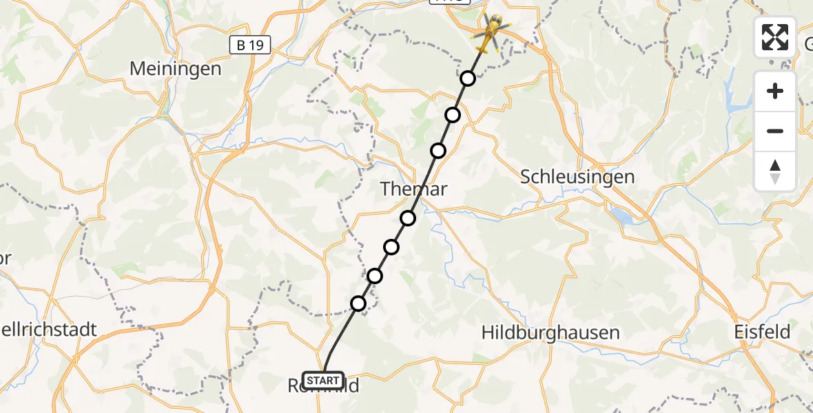 Flugroute Rettungshubschrauber Römhild - Suhl, 26 September 2026, 11:15