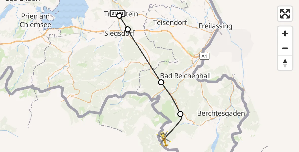 Flugroute Rettungshubschrauber Traunstein Hospital - Ramsau b.Berchtesgaden, 26 September 2026, 11:15