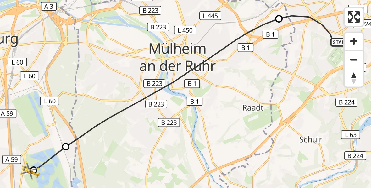 Flugroute Rettungshubschrauber Essen - Duisburg Air Rescue Hubschrauberlandeplatz (Christoph 9), 26 September 2026, 11:20