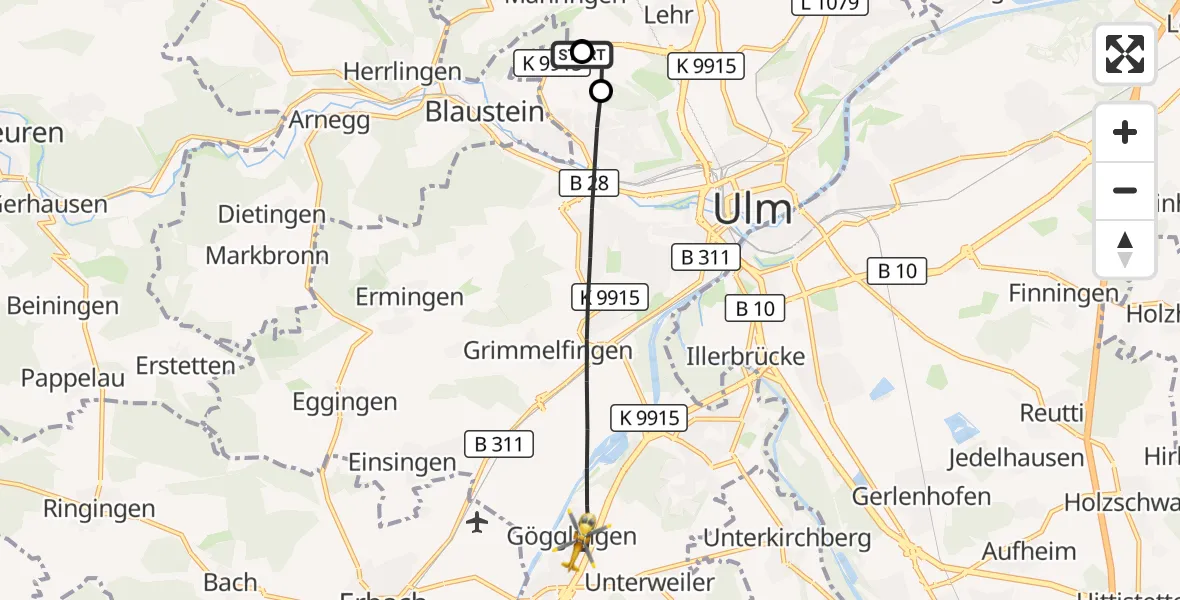 Flugroute Rettungshubschrauber Ulm Military Hospital Emergency - Ulm, 26 September 2026, 11:22