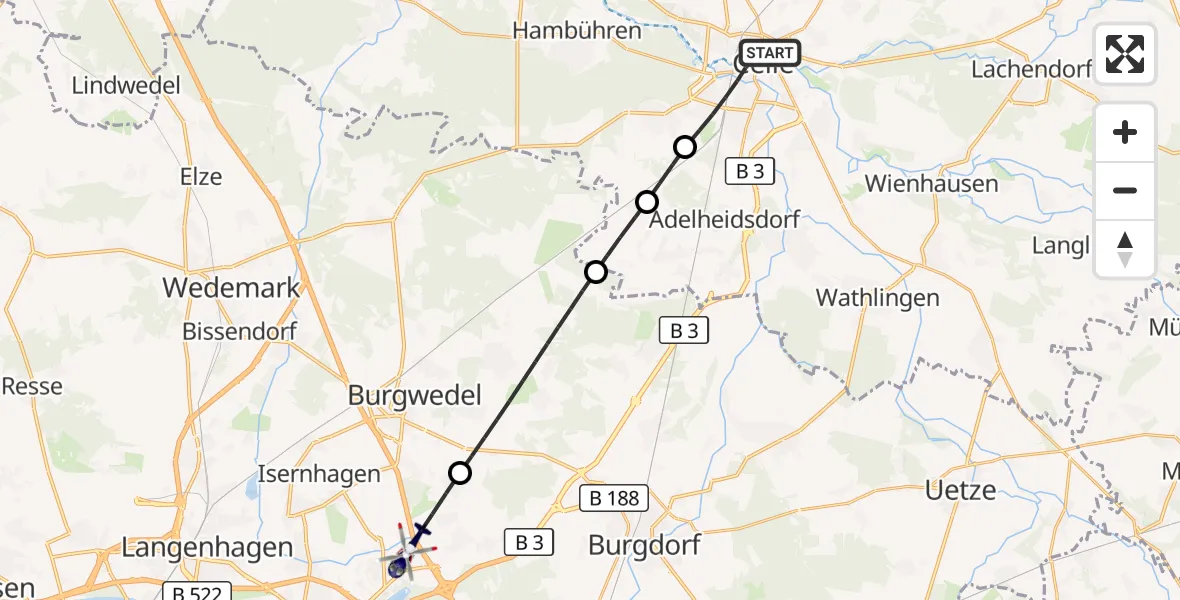 Flugroute Polizeihubschrauber Celle - Isernhagen, 26 September 2026, 11:24