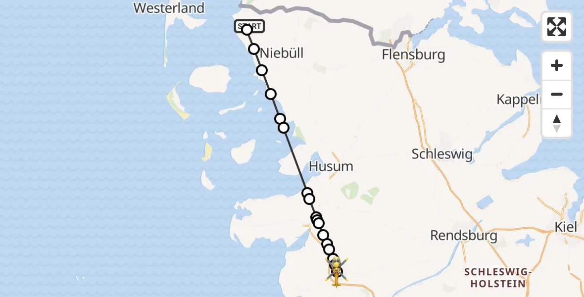 Flugroute Ambulanzhubschrauber Klanxbüll - Heide, 26 September 2026, 11:24