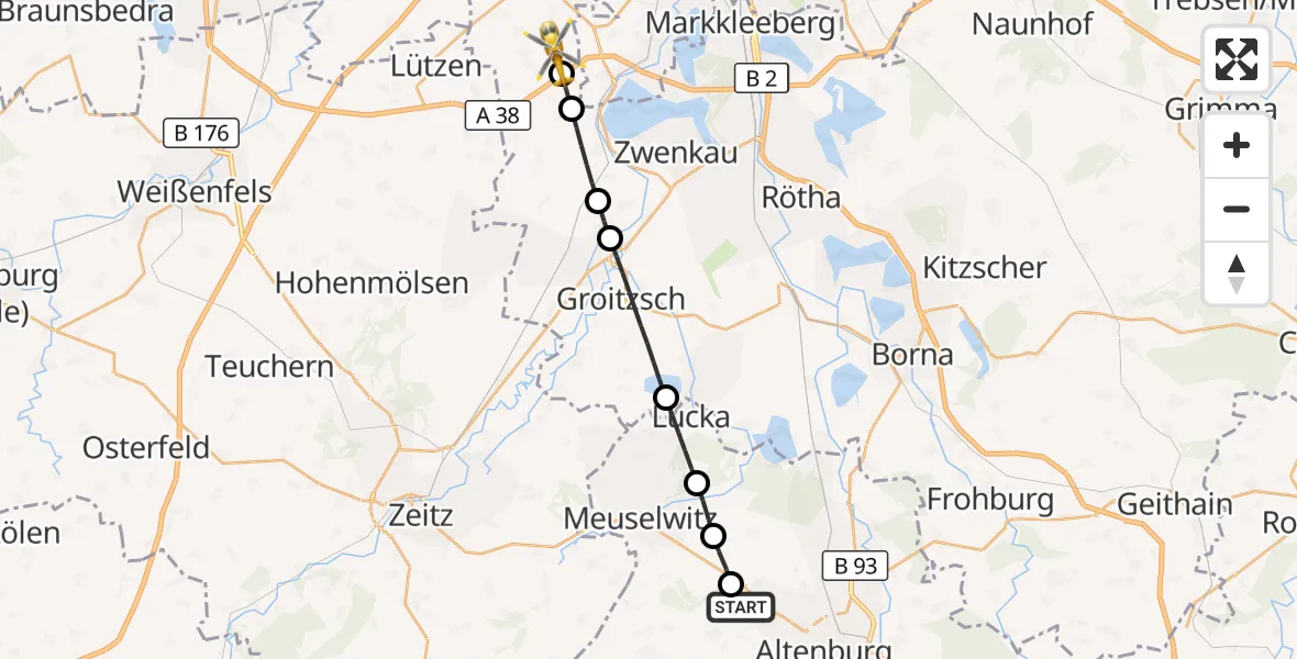 Flugroute Rettungshubschrauber Lödla - Markranstädt, 26 September 2026, 11:26