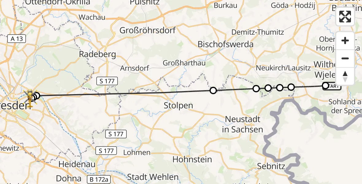 Flugroute Rettungshubschrauber Schirgiswalde-Kirschau - Dresden University Hospital, 26 September 2026, 11:26