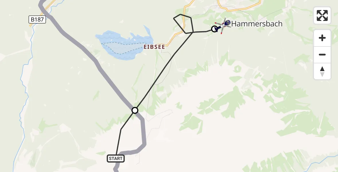 Flugroute Polizeihubschrauber Garmisch-Partenkirchen - Brandweg Hubschrauberlandeplatz, 26 September 2026, 11:29