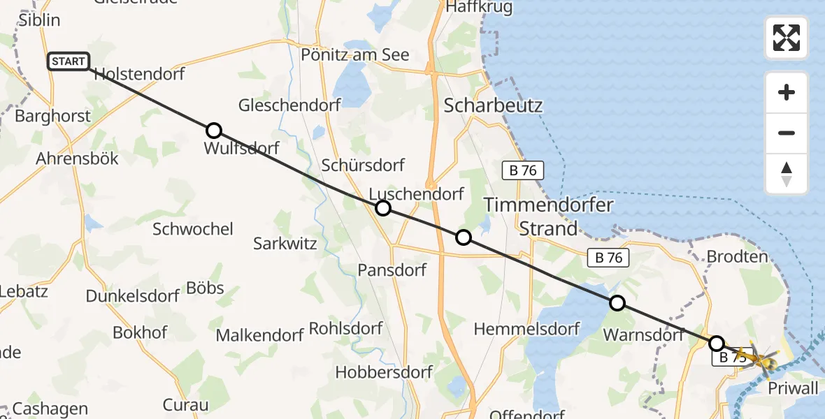Flugroute Rettungshubschrauber Ahrensbök - Lübeck, 26 September 2026, 11:45